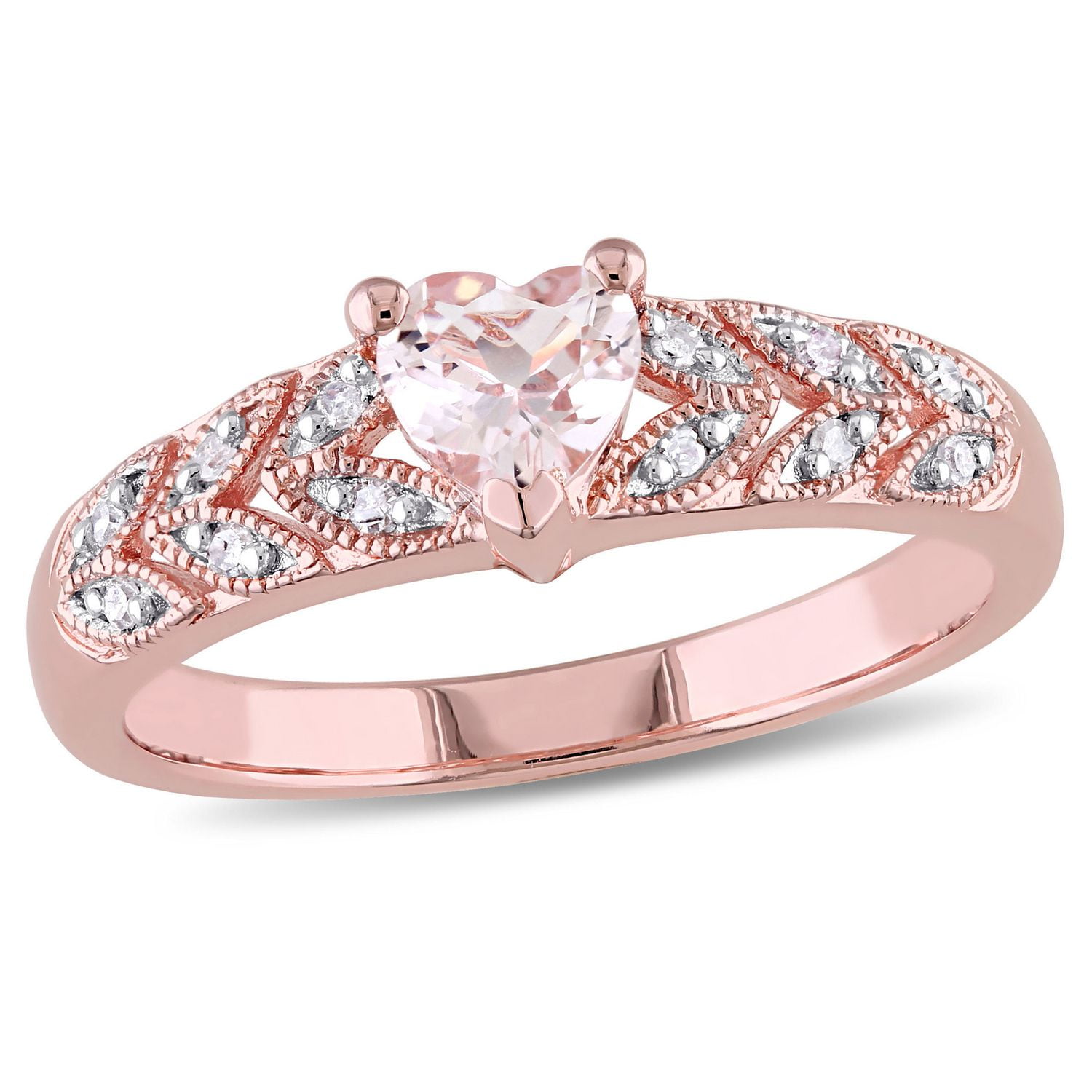Bague Tangelo avec morganite de forme cœur 0,50 CT PBT et accent de diamants en argent sterling plaqué de rhodium rosé