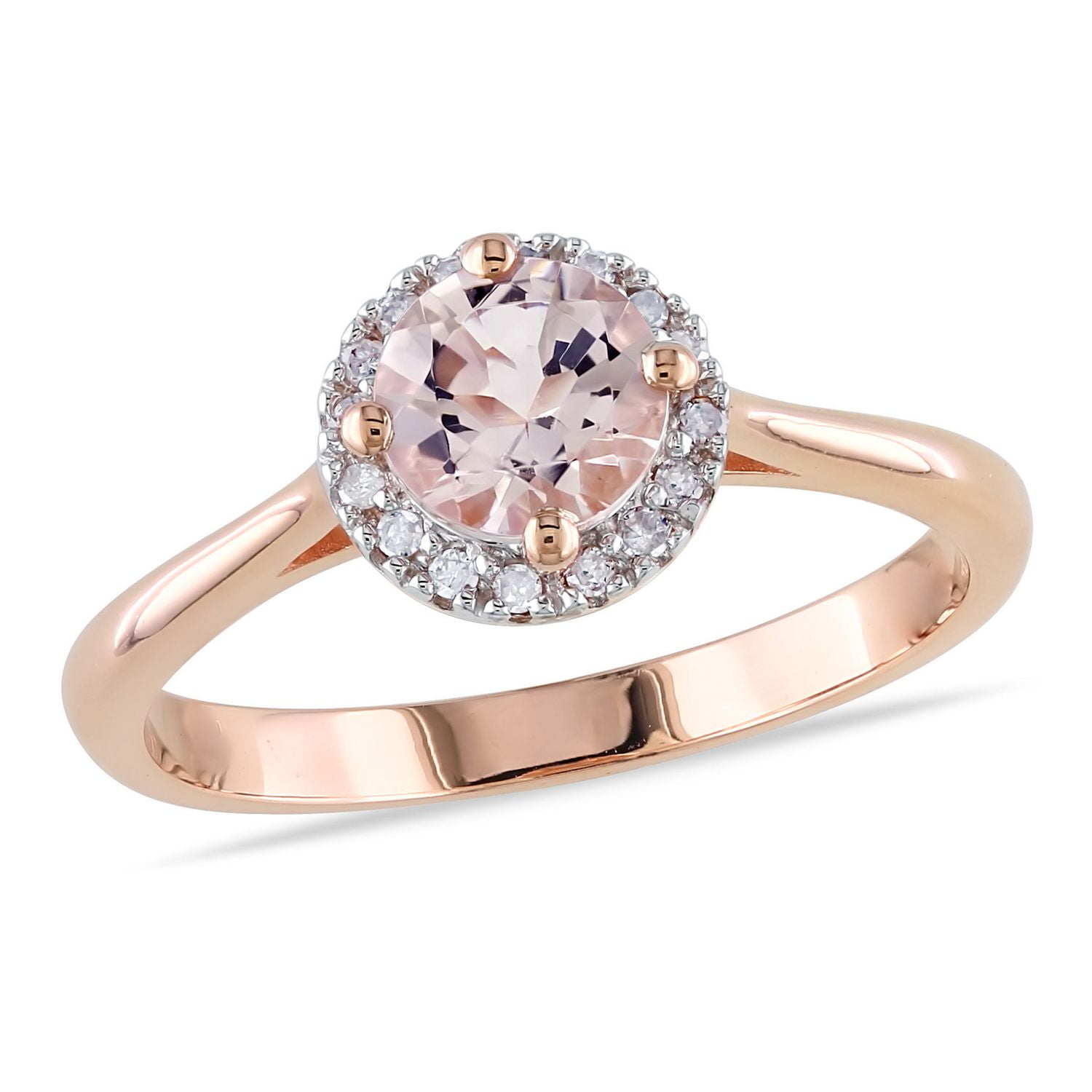 Tangelo 0.80 Carat T.G.W. Morganite and 0.10 Carat T.W Diamond 10 K Rose Gold Halo Ring