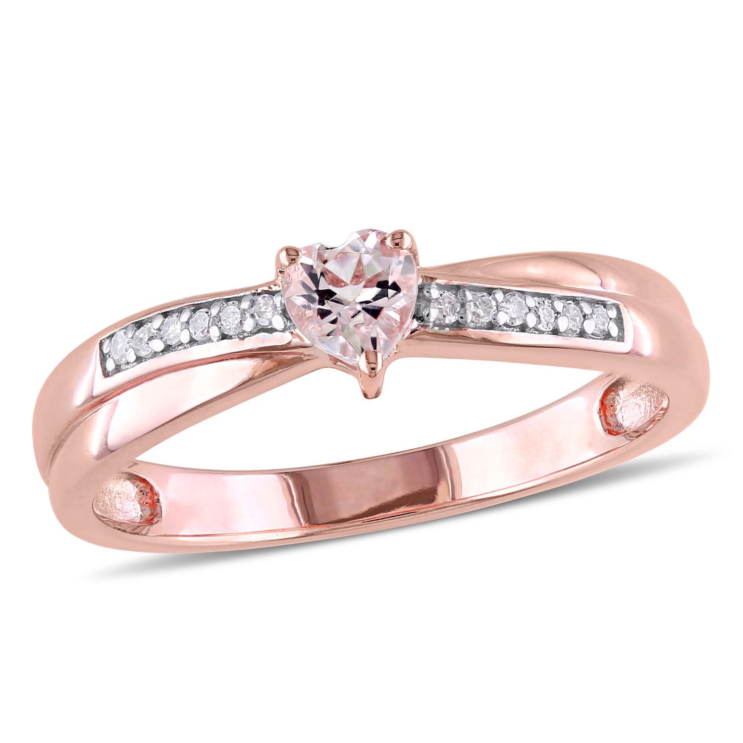 Bague Tangelo avec morganite de forme cœur 0,25 CT PBT et accent de diamants en argent sterling plaqué de rhodium rosé