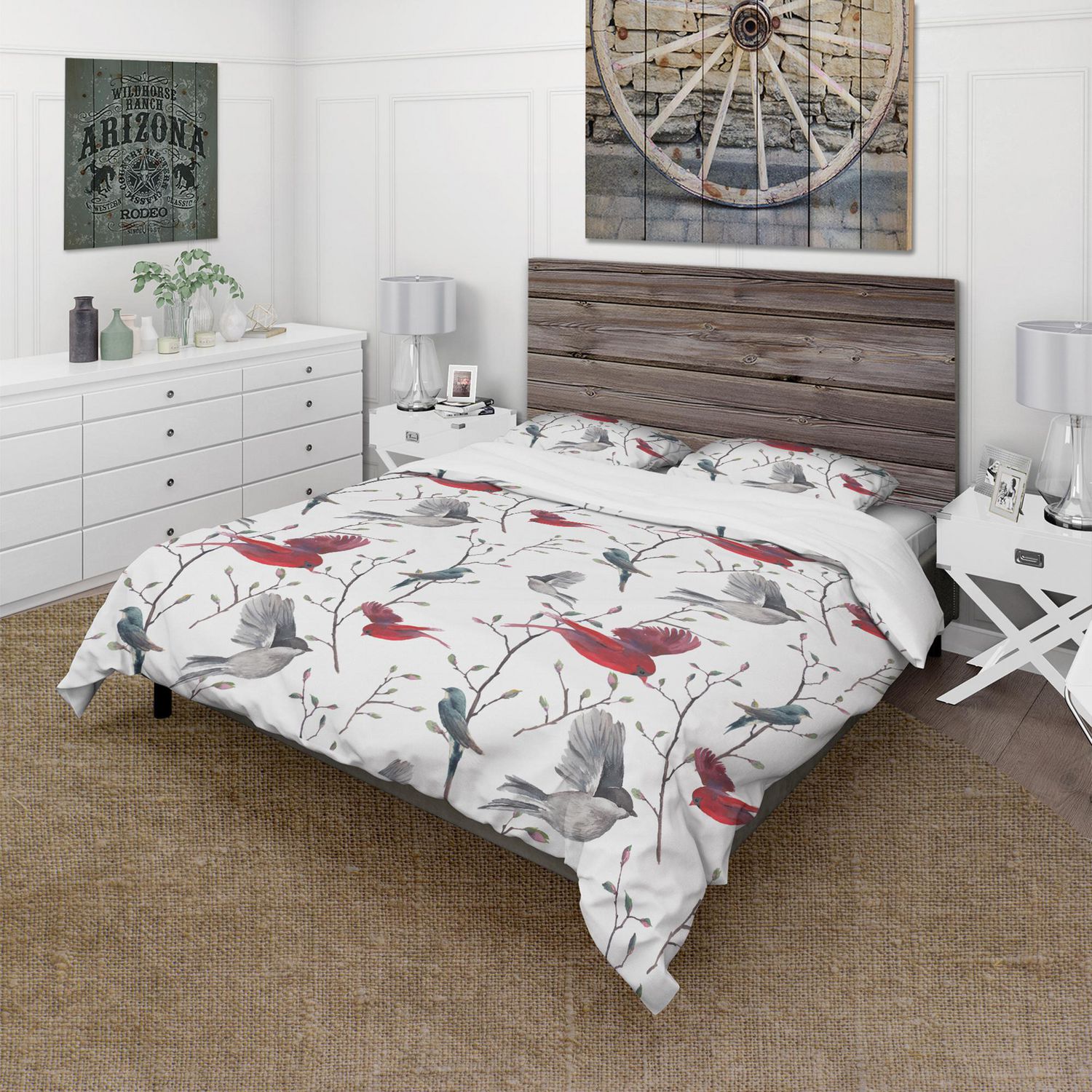 Designart Pattern With Birds Farmhouse Duvet Cover Set Walmart