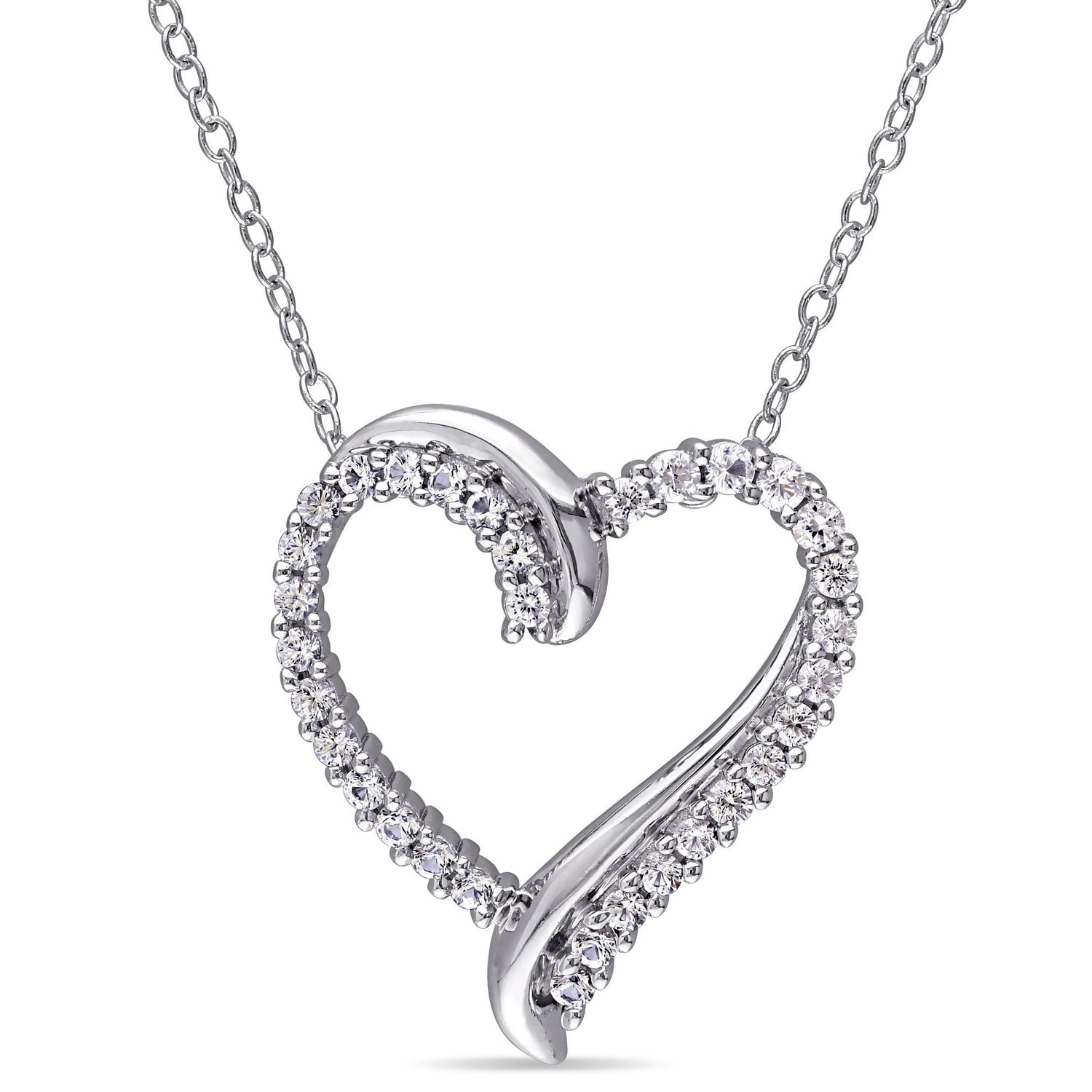 Miabella 0.75 Carat T.G.W. Created White Sapphire Sterling Silver 18-inch Heart Pendant