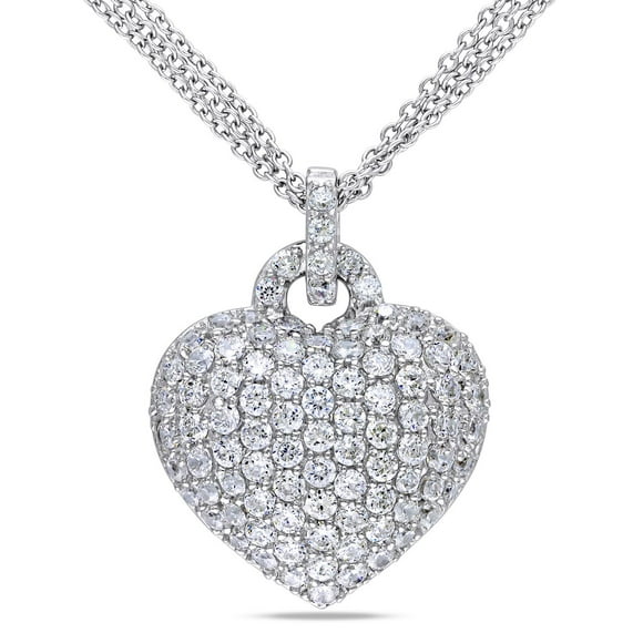 Miabella 3.50 Carat T.G.W. Created White Sapphire Sterling Silver 17-inch Heart Pendant