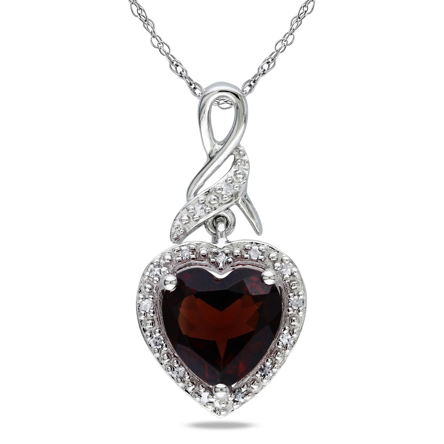 Tangelo 2 Carat T.G.W. Garnet and Diamond-Accent 18"Sterling Silver Infinity Heart Pendant