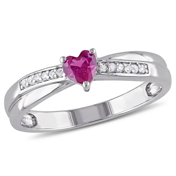 Bague de forme cœur Tangelo avec rubis synthétique 0,33 CT PBT et accents de diamants en argent sterling