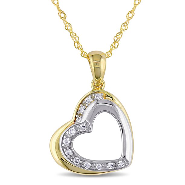 Pendentif de forme cœur Miabella avec accents de diamants en or double ton 10K de 17 po