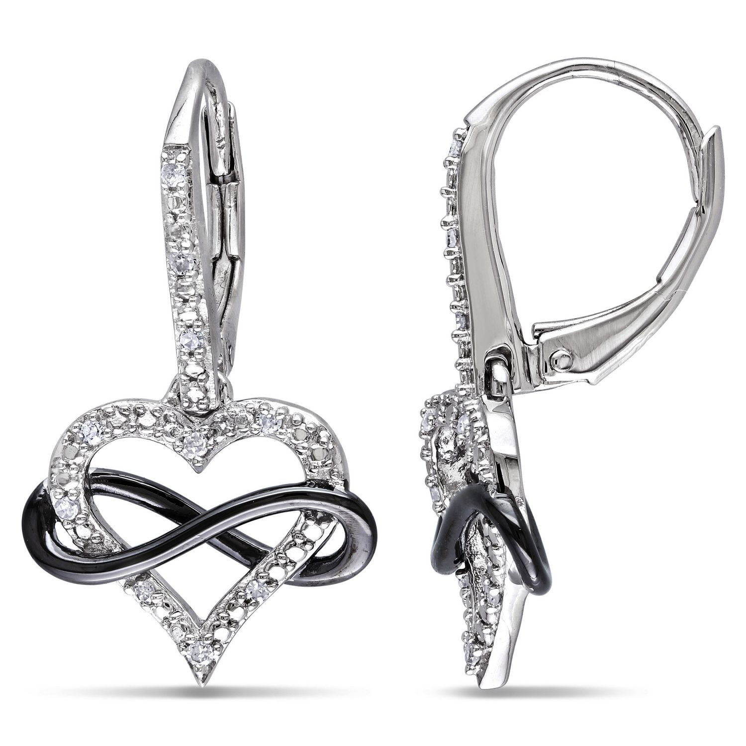 Miabella 0.10 Carat T.W. Diamond Two-Tone Sterling Silver Heart Infinity Earrings