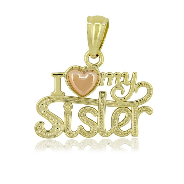 Breloque en forme de coeur J'aime ma soeur « I Love My Sister » en or jaune et rose 10 ct pour femmes