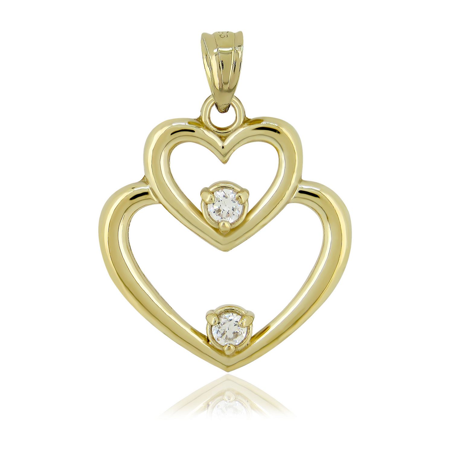 Women's 10Kt Yellow Gold High Polished Stacked Hearts with Cubic ...