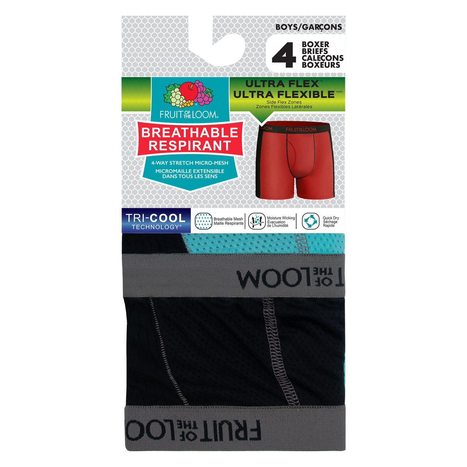Boys' Breathable Flex Boxer Briefs, Pack of 4, Sizes S-XL