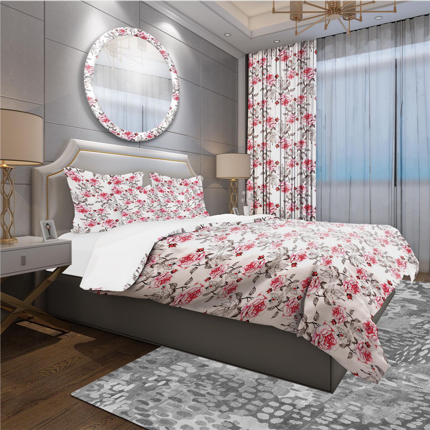 Designart Pattern with Red Roses Modern & Contemporary Duvet Cover Set ...