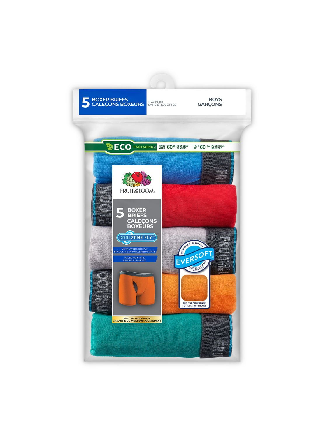 Fruit of the Loom Boys CoolZone Boxer Briefs, 5-Pack, Sizes S - XL