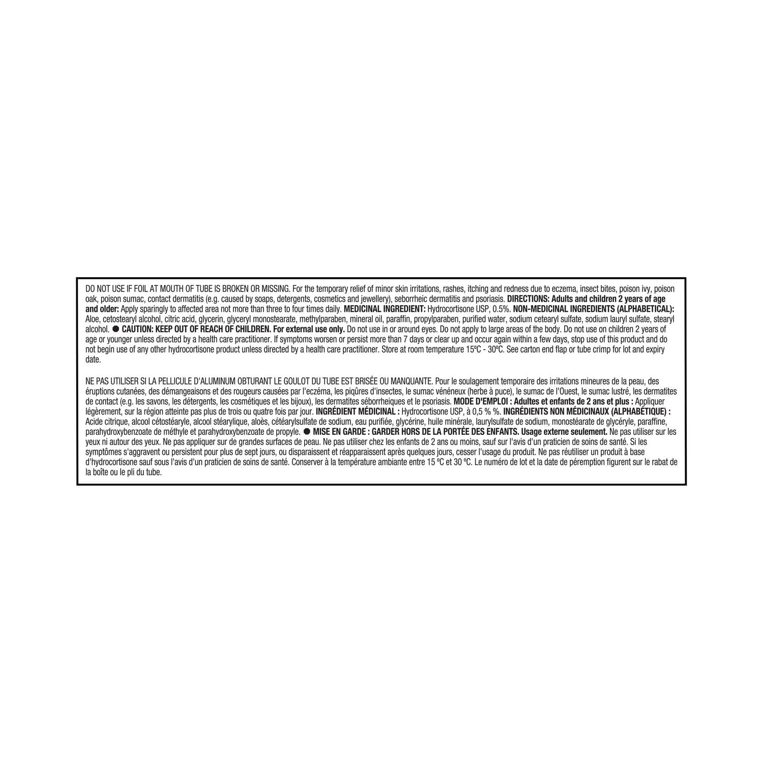 Crème d’hydrocortisone USP, 0,5 % avec aloès 15g Crème d’hydrocortisone 15g