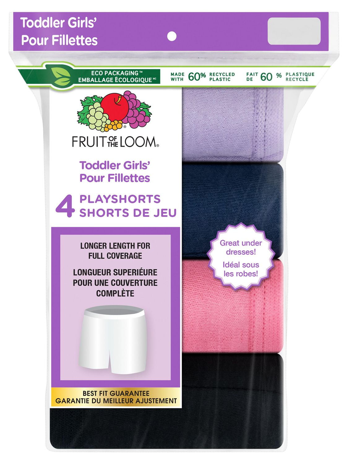 Toddler Girls' Cotton Blend Playshorts, Pack of 4, 2T – 5T