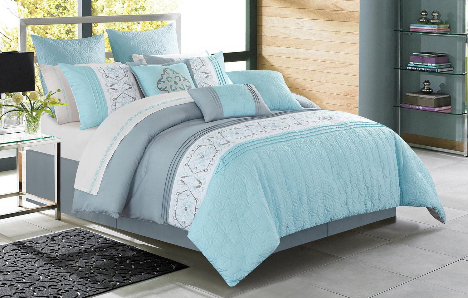 Safdie & Co. Home Deluxe Collection Blue 100 Polyester Comforter Set