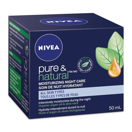 Nivea Crème de soin de nuit hydratante pour tous les types de peau Pure & Natural 50 ml