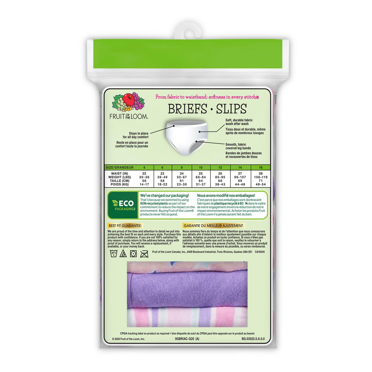 Fruit of the Loom Girls 100% Ringspun Cotton Brief Underwear, 9 Pack, Sizes 6 to 14