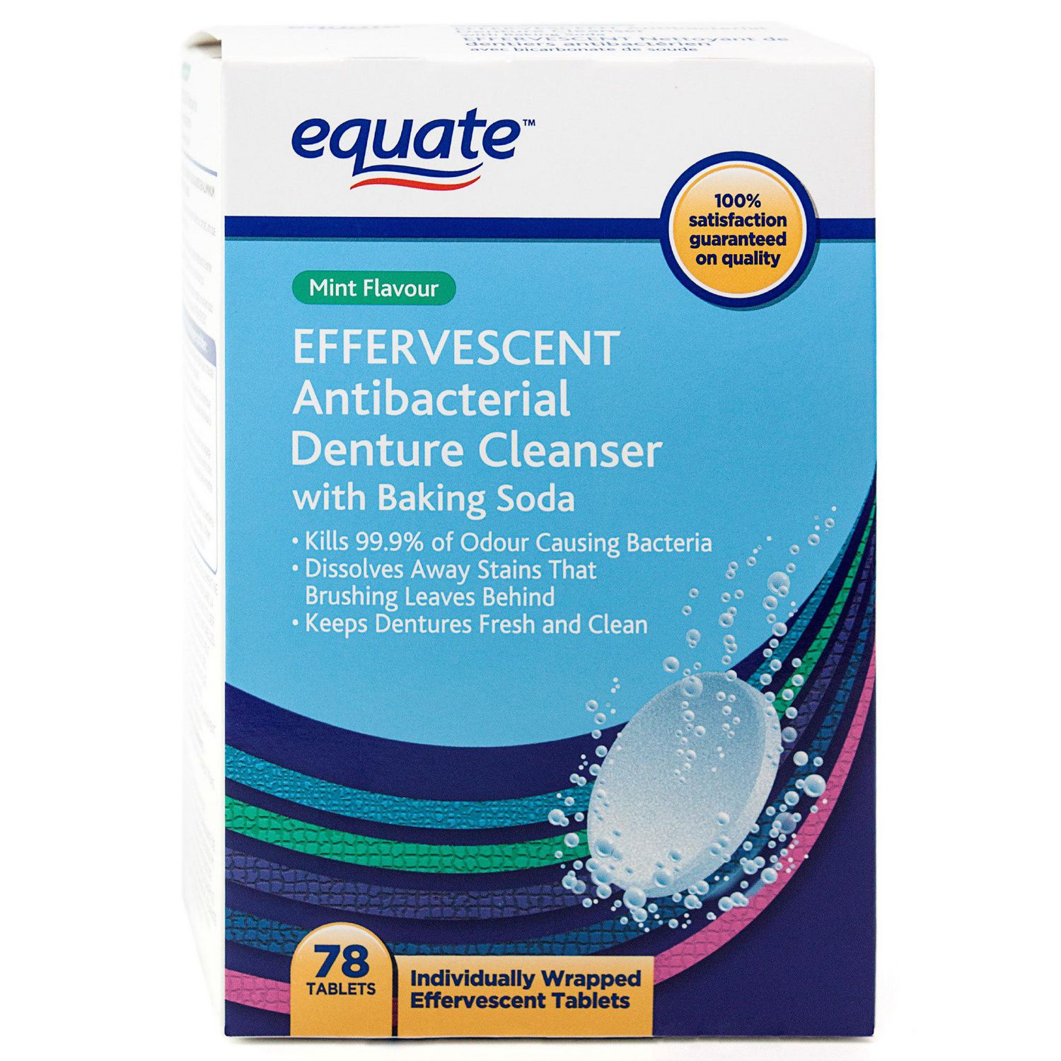 Equate Nettoyant pour dentier antibactérien effervescent avec bicarbonate de soude