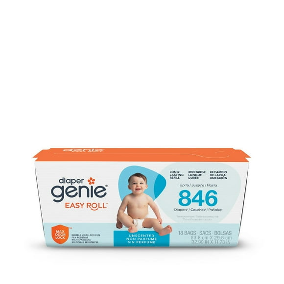 Diaper Genie Easy Roll Refill with 18 Bags, Holds up to 846 newborn diapers