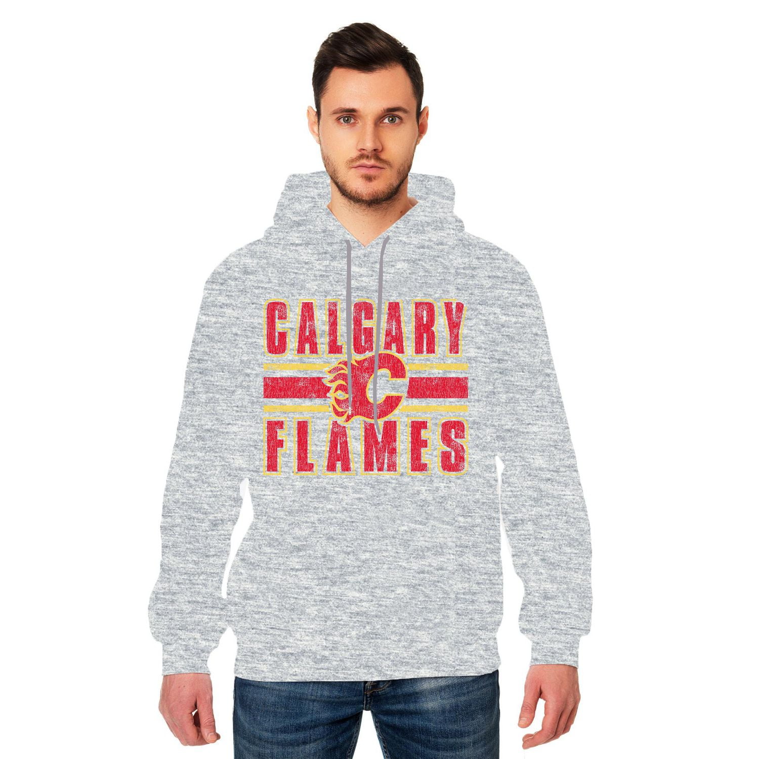 Men's NHL Calgary Flames Retro Stripe Long Sleeve Hoodie