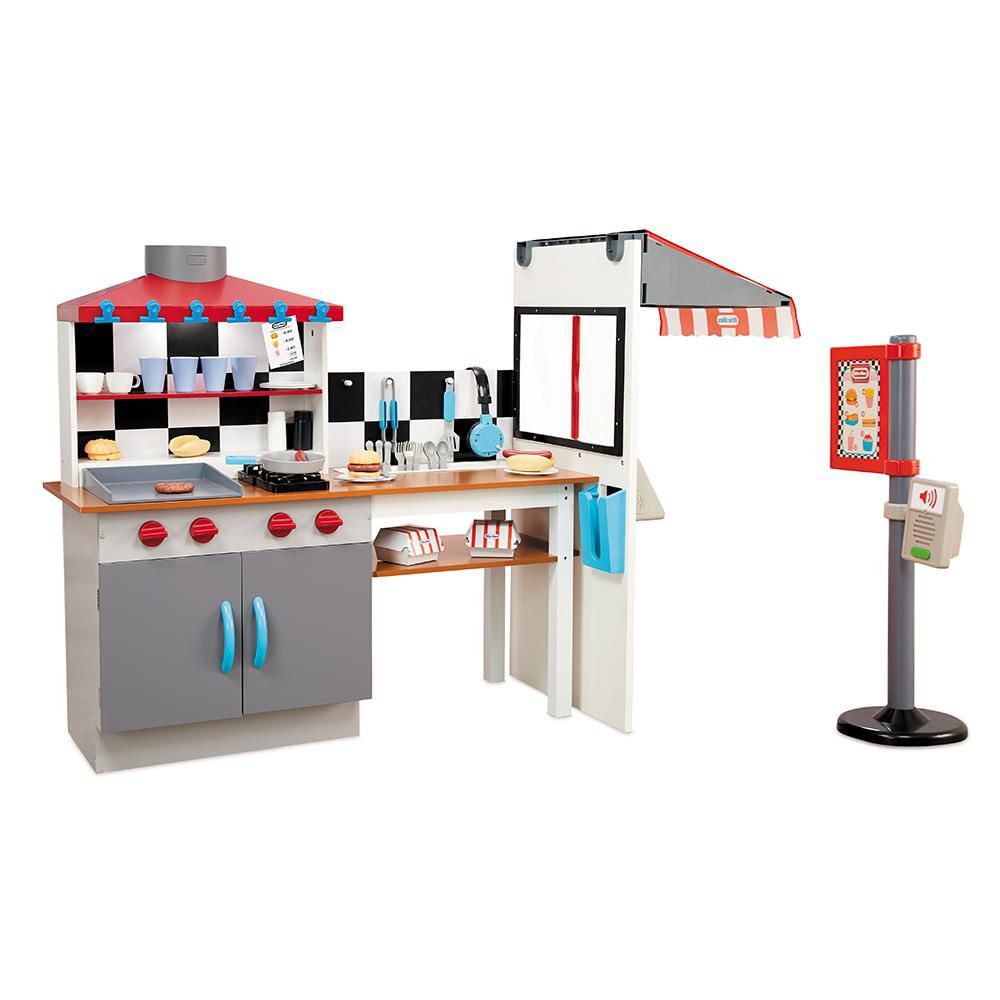 Little Tikes Real Wood Drive-Thru Diner Exclusive Roleplay Kitchen Cook and  Serve With Realistic Lights & Sounds and Dual-Sided Play for Girls Boys –  Multicolor, Ages 3+ 