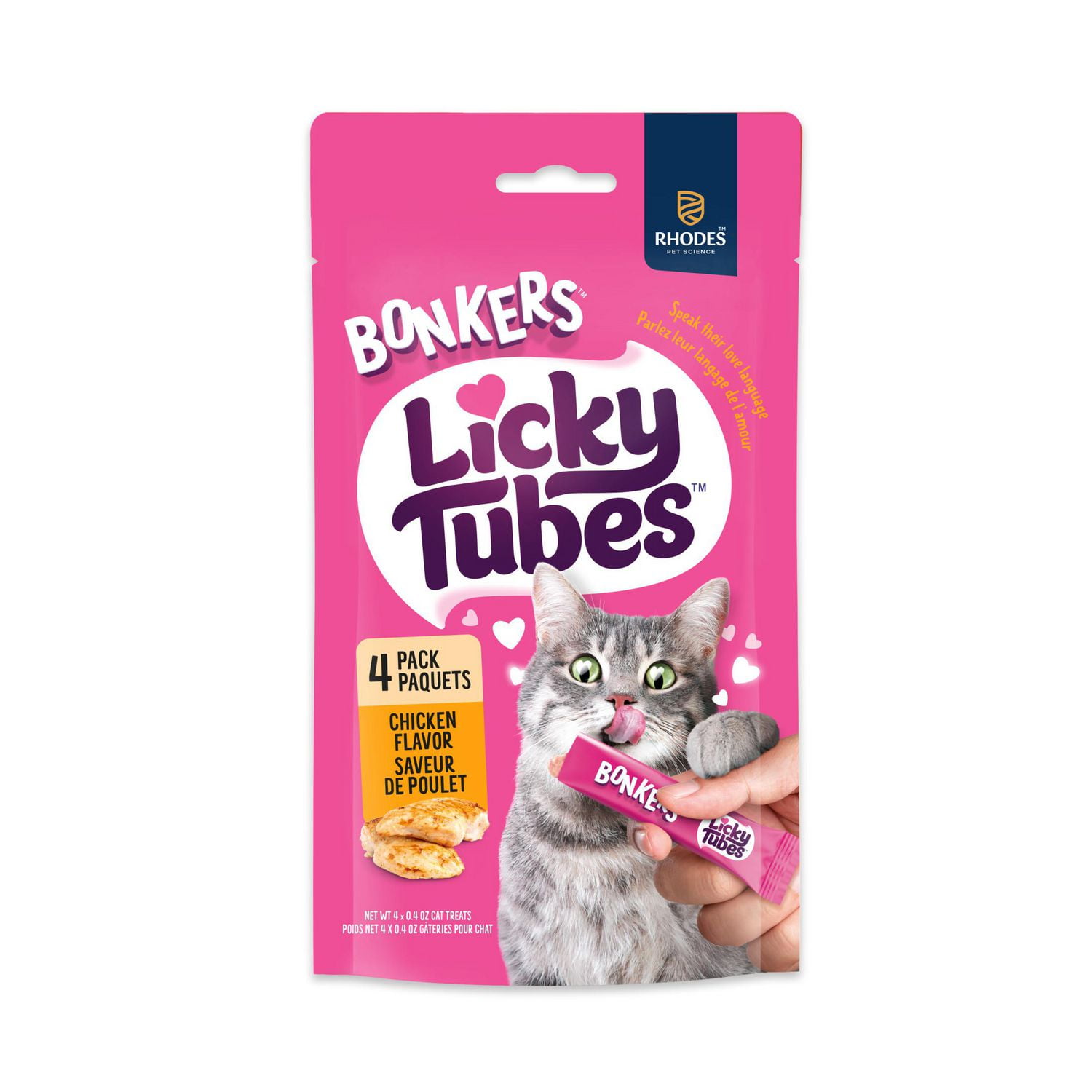 BONKERS Licky Tubes, Chicken Flavor, Wet Lickable Tube Cat Snacks, Treats for Cats, 4 Piece Pouch, Licky Tubes Wet Cat Treats Chicken Recipe 4 Pack