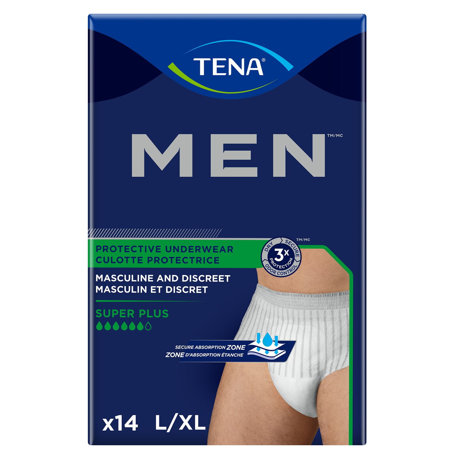 TENA Incontinence Underwear for MEN, Protective, L/XL 14 Count, 14 Count, L/XL