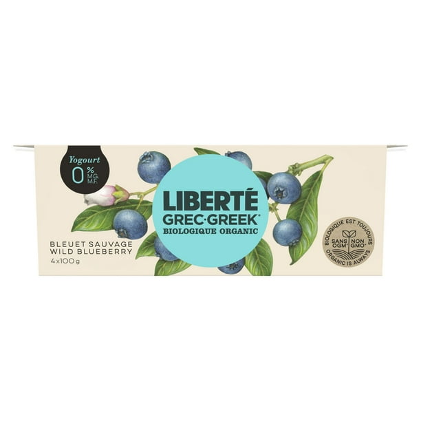 LIBERTÉ Greek Organic Wild Blueberry Yogourt 0% M.F. 