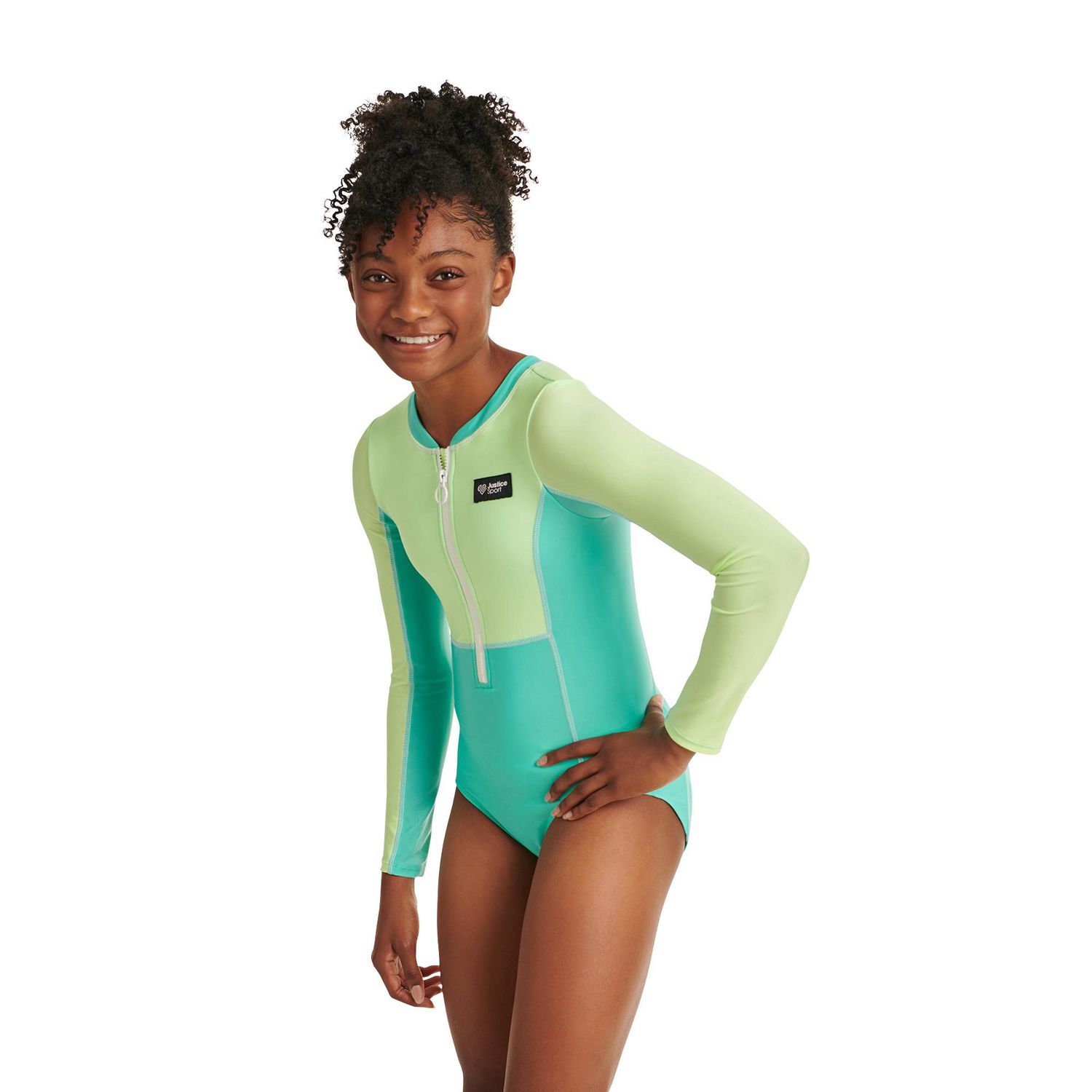 Justice Girls' Long Sleeve Swimsuit 1-piece 