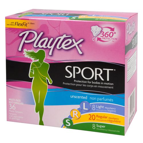 Playtex SPORT Tampons Regular Absorbency, White, Unscented, 48 Ct