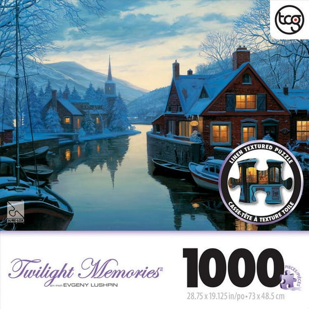 Casse-tête à texture lin Twilight Memories de SureLox de 1 000 morceaux Vieille auberge en bord de rivière
