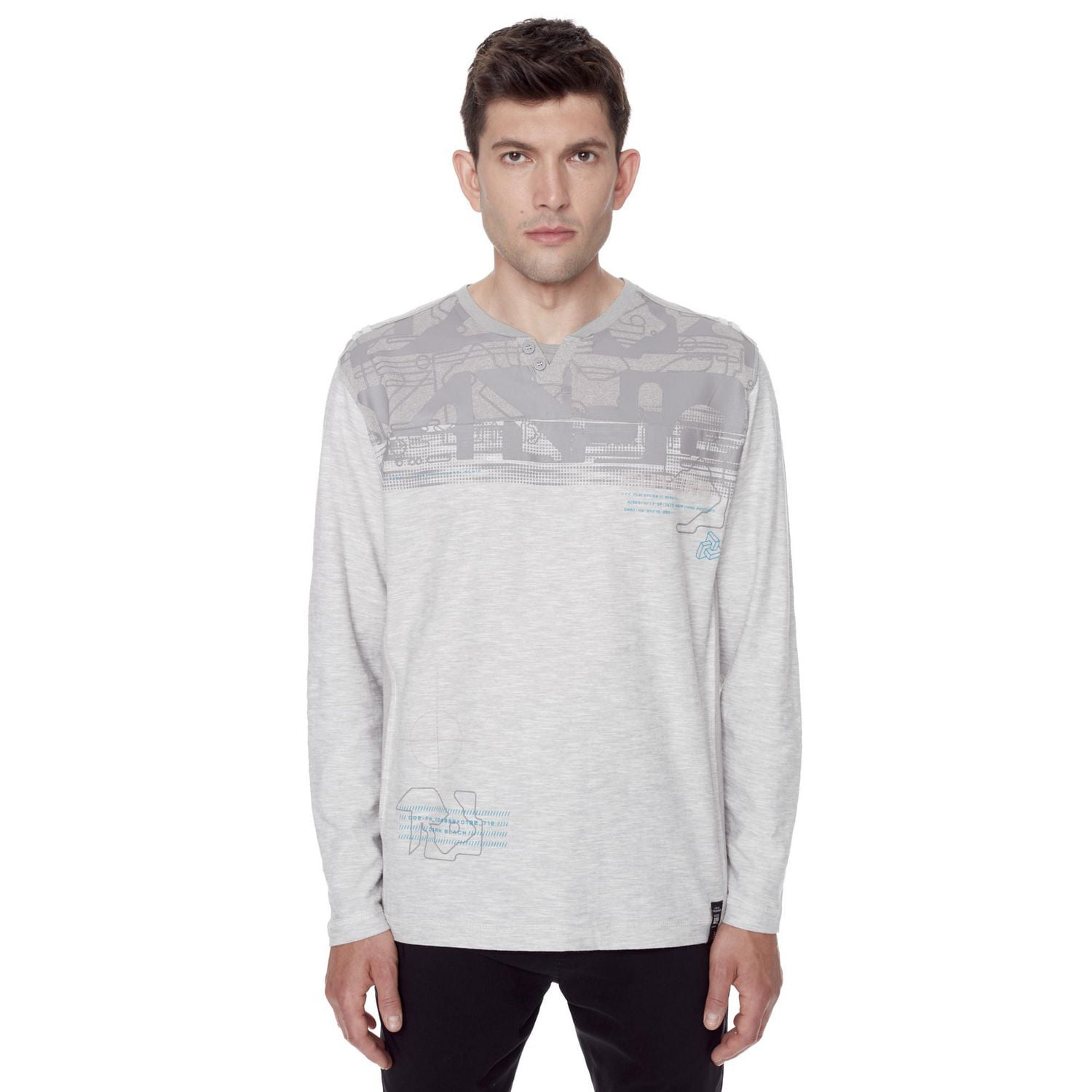 Dark Black Henley graphique à manches longues pour hommes