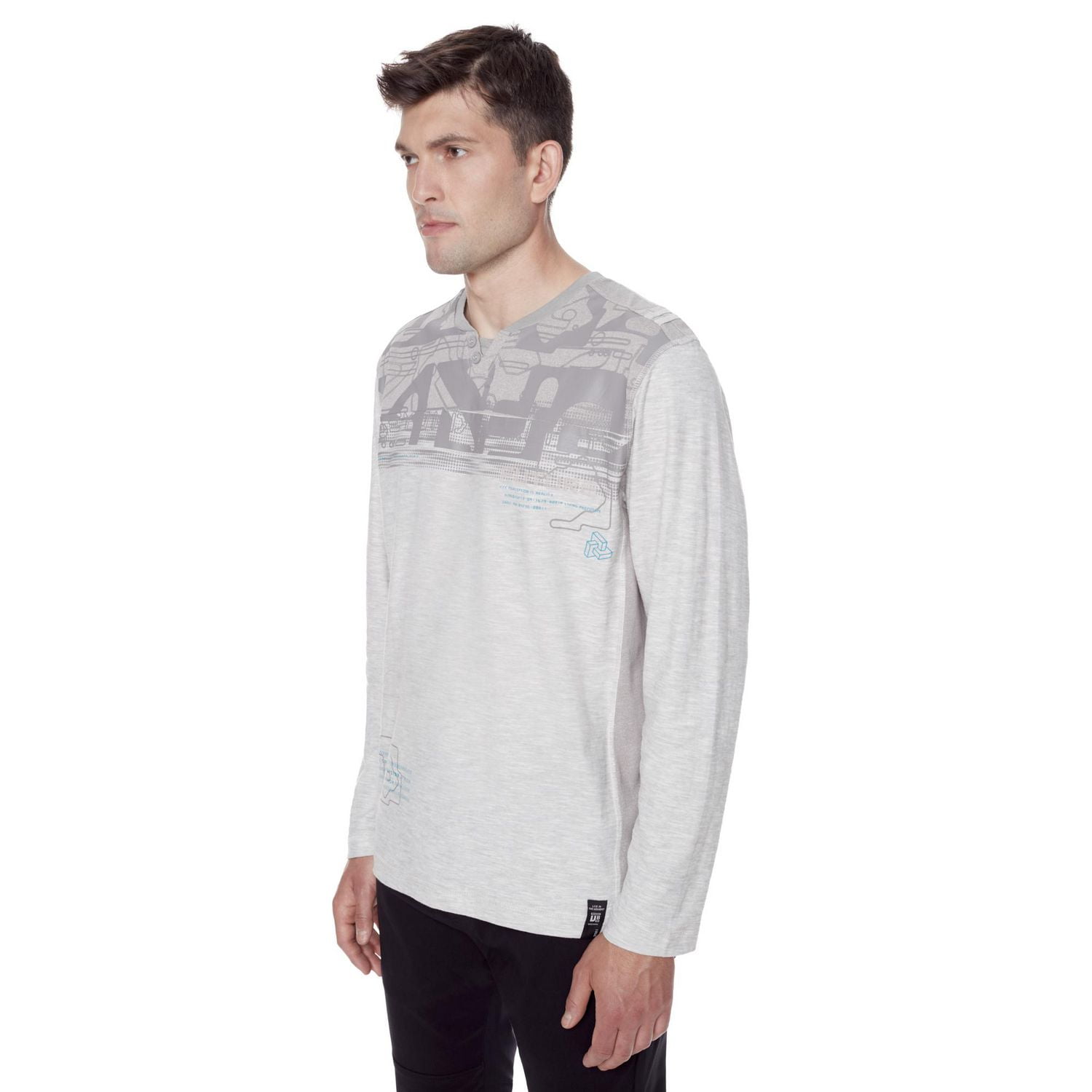 Dark Black Henley graphique à manches longues pour hommes