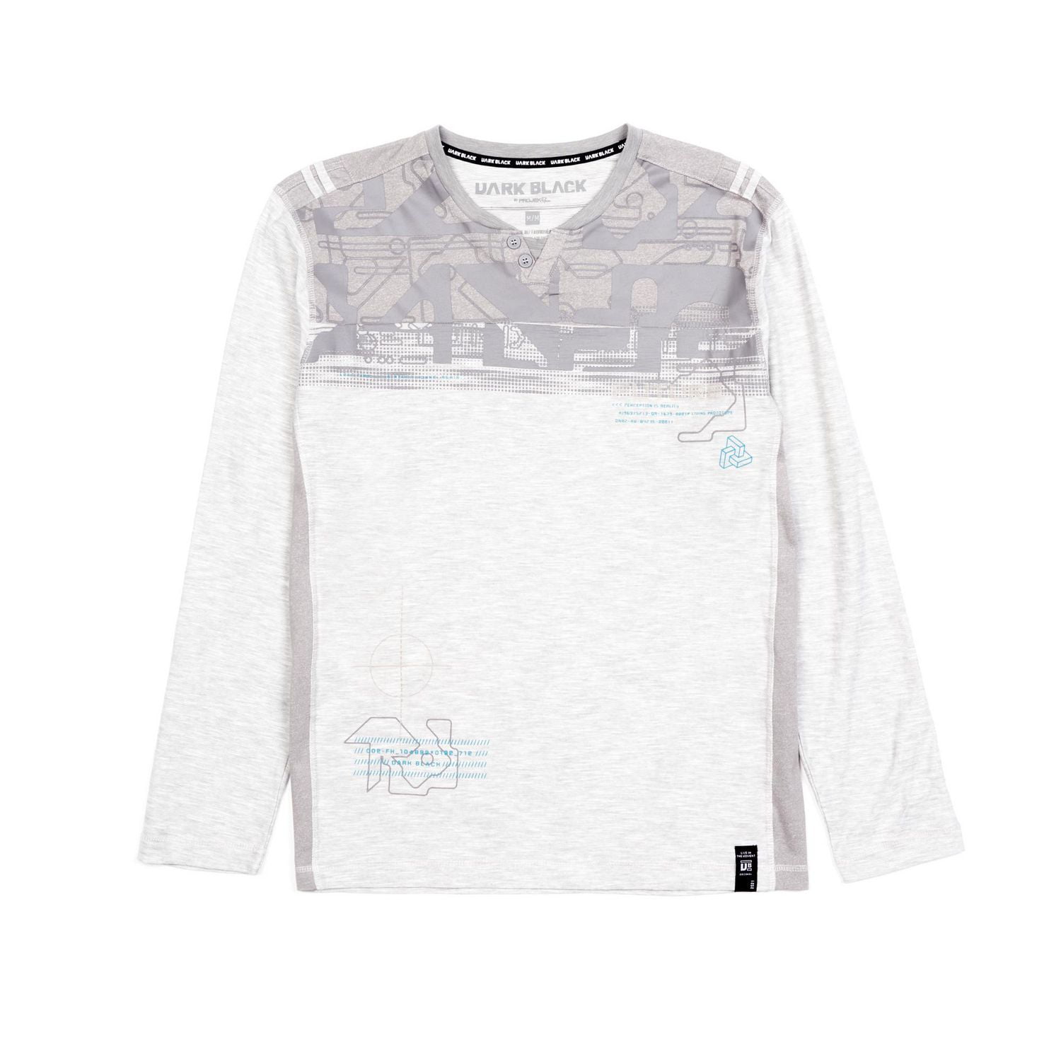 Dark Black Henley graphique à manches longues pour hommes