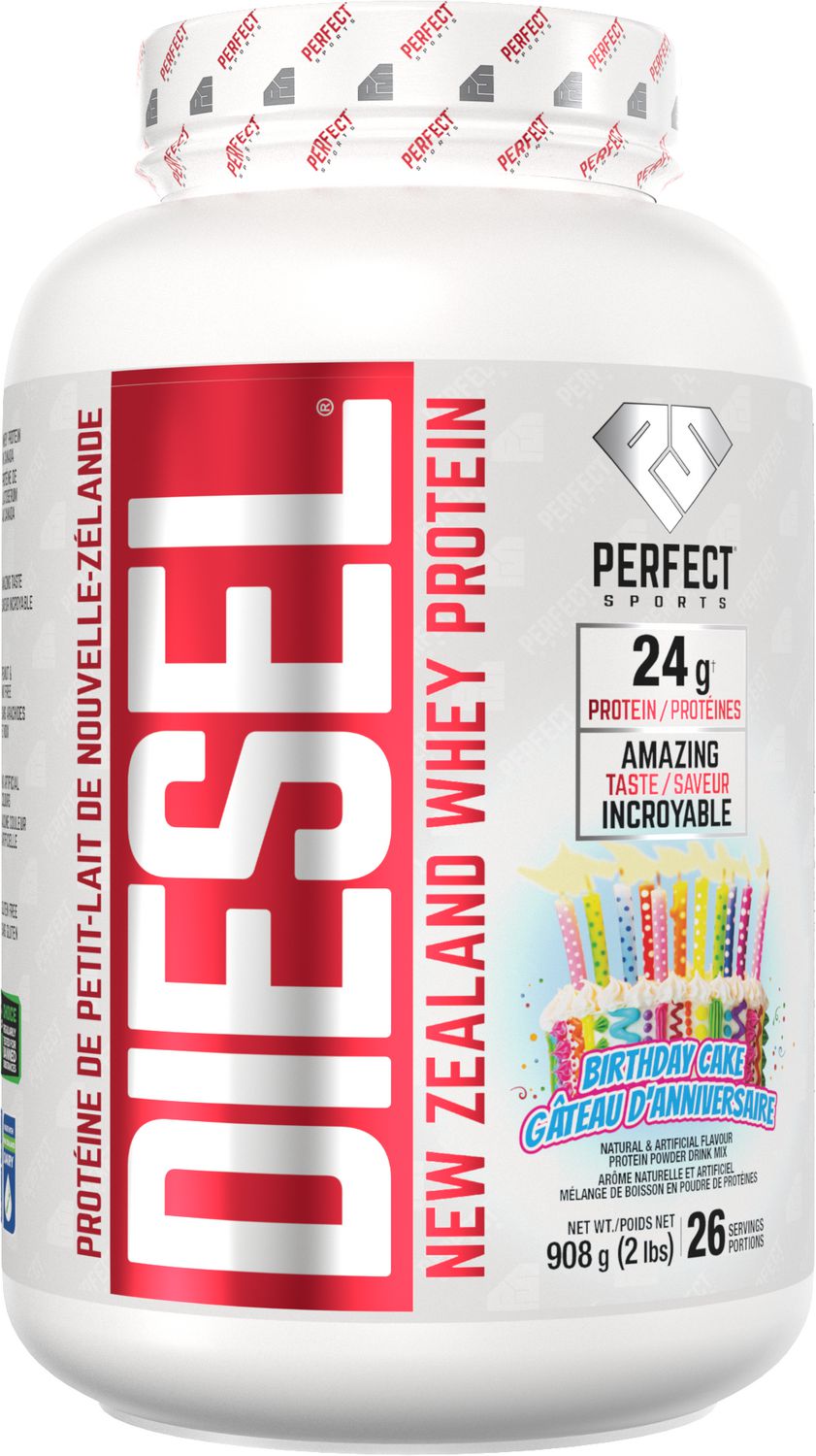 PERFECT Sports - DIESEL New Zealand Whey Protein, Vanilla Birthday Cake 2lb (908g)