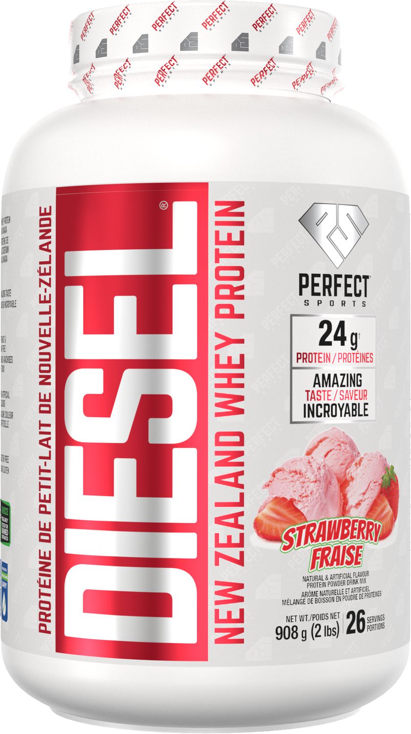 PERFECT Sports - DIESEL New Zealand Whey Protein, Strawberry Ice Cream 2lb (908g)