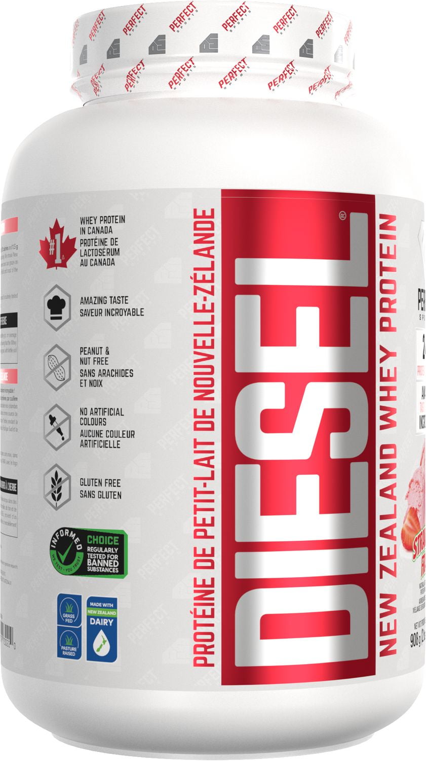 PERFECT Sports - DIESEL New Zealand Whey Protein,  Strawberry Ice Cream 2lb (908g), DIESEL New Zealand Whey Protein