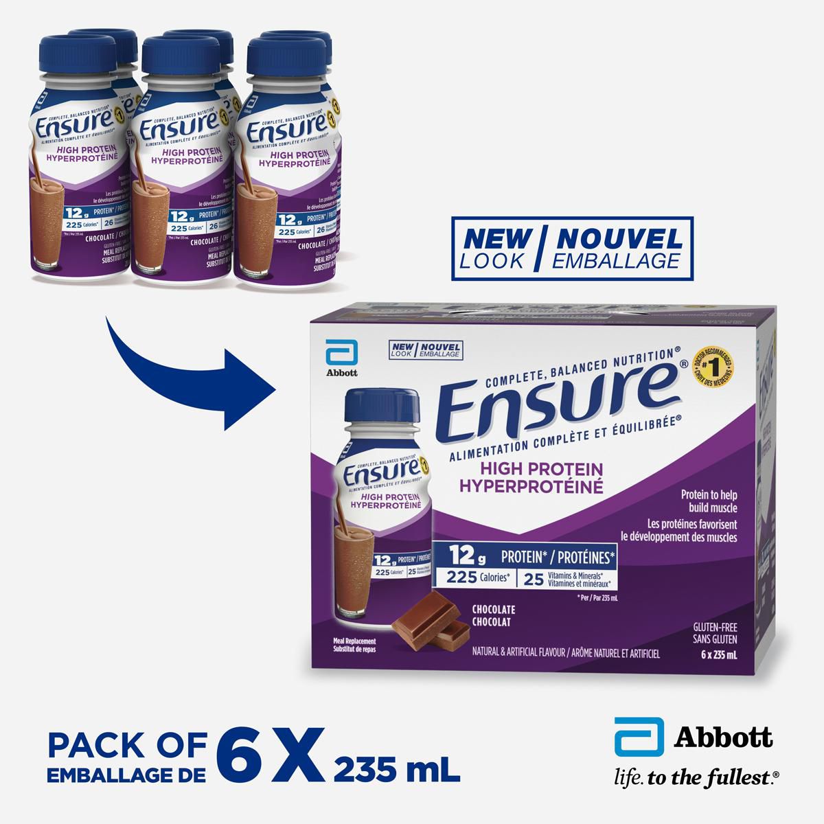 Ensure High Protein Meal Replacement Complete Balanced Nutrition Chocolate 6 X 235 Ml Walmart Canada