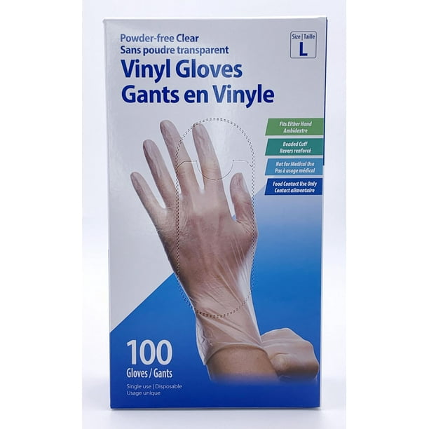 Gants en vinyle jetables sans poudre transparents 100 gants, taille G