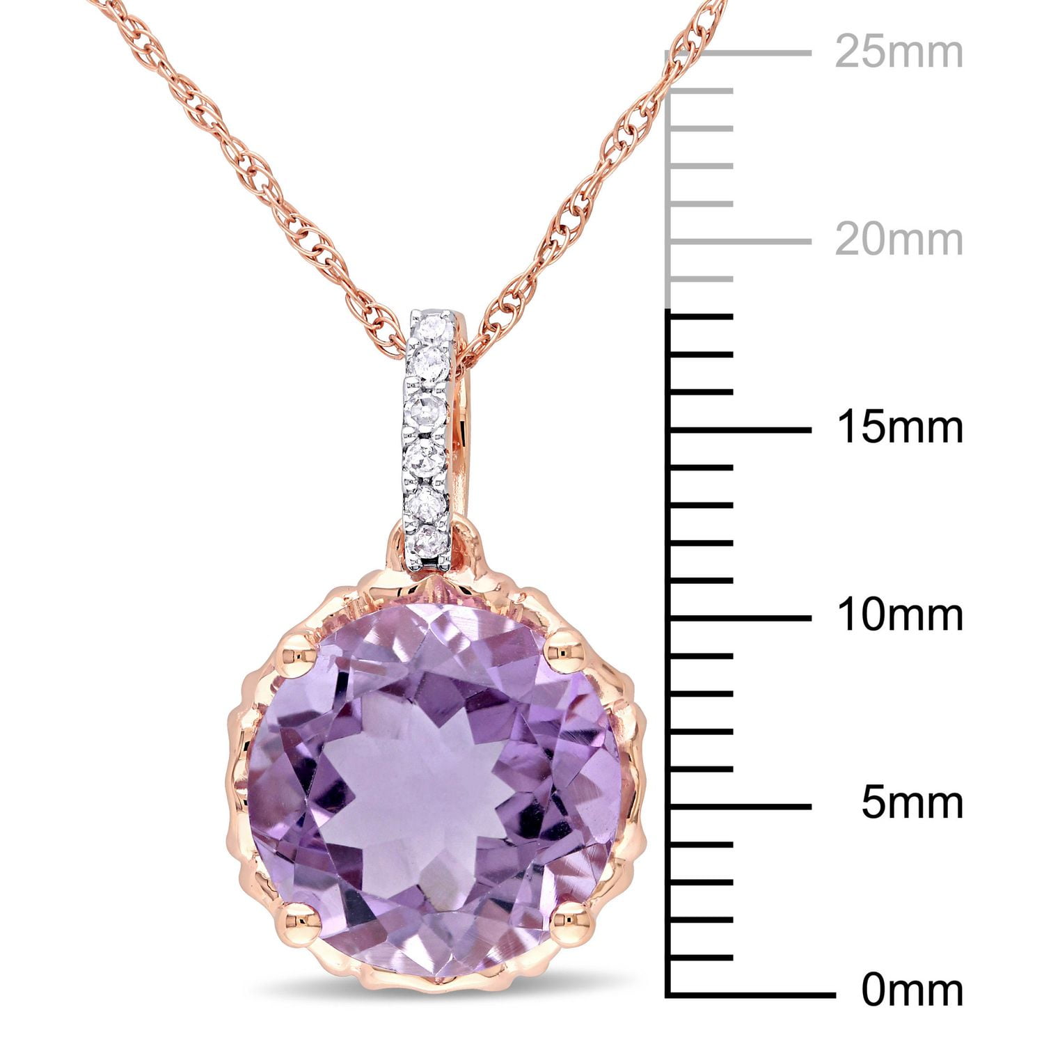 Pendentif Tangelo avec améthyste 3 CT PBT et accents de diamants, en or rosé 10K, 17 po