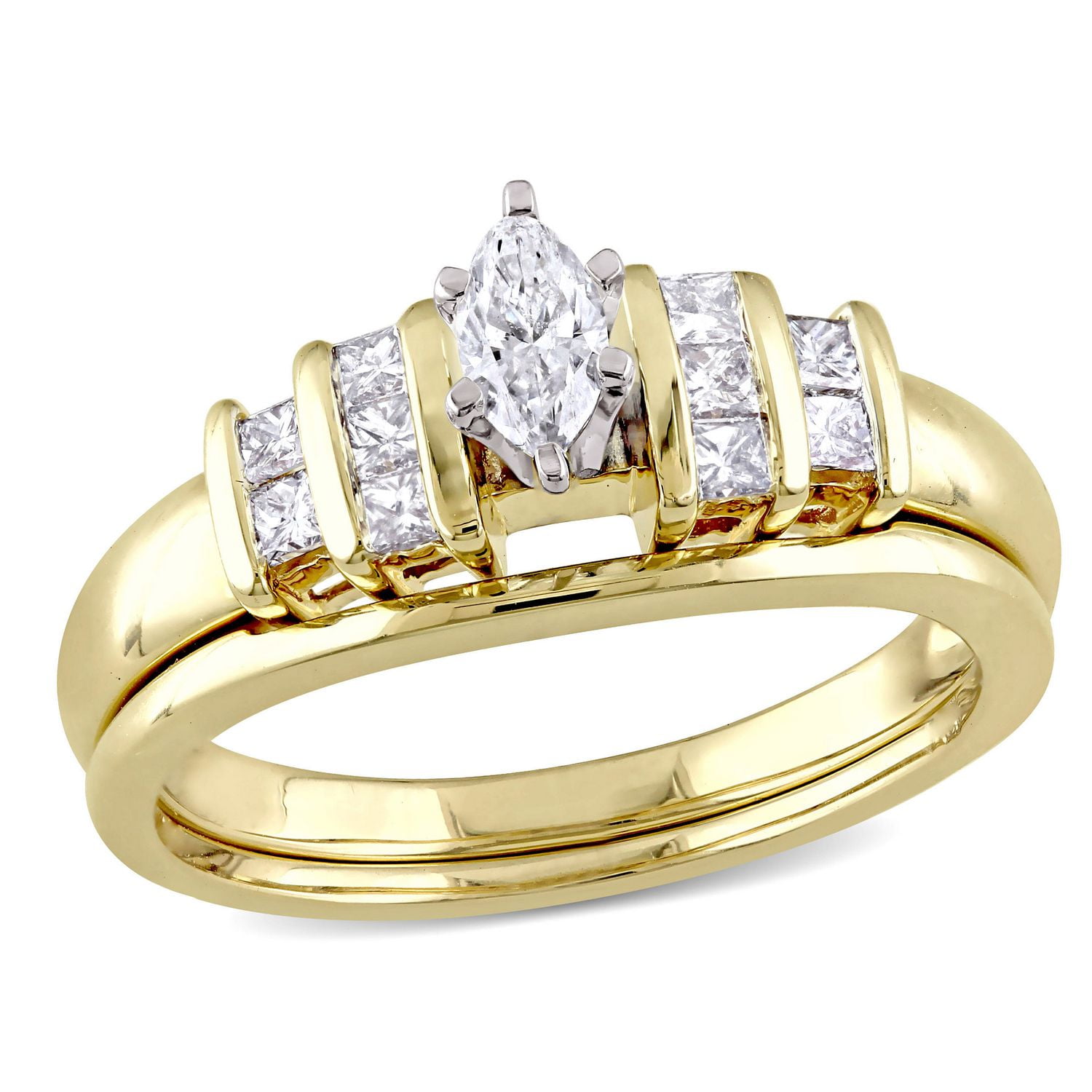 Miabella 1/2 Carat T.W Diamond 14 K Yellow Gold Bridal Ring Set