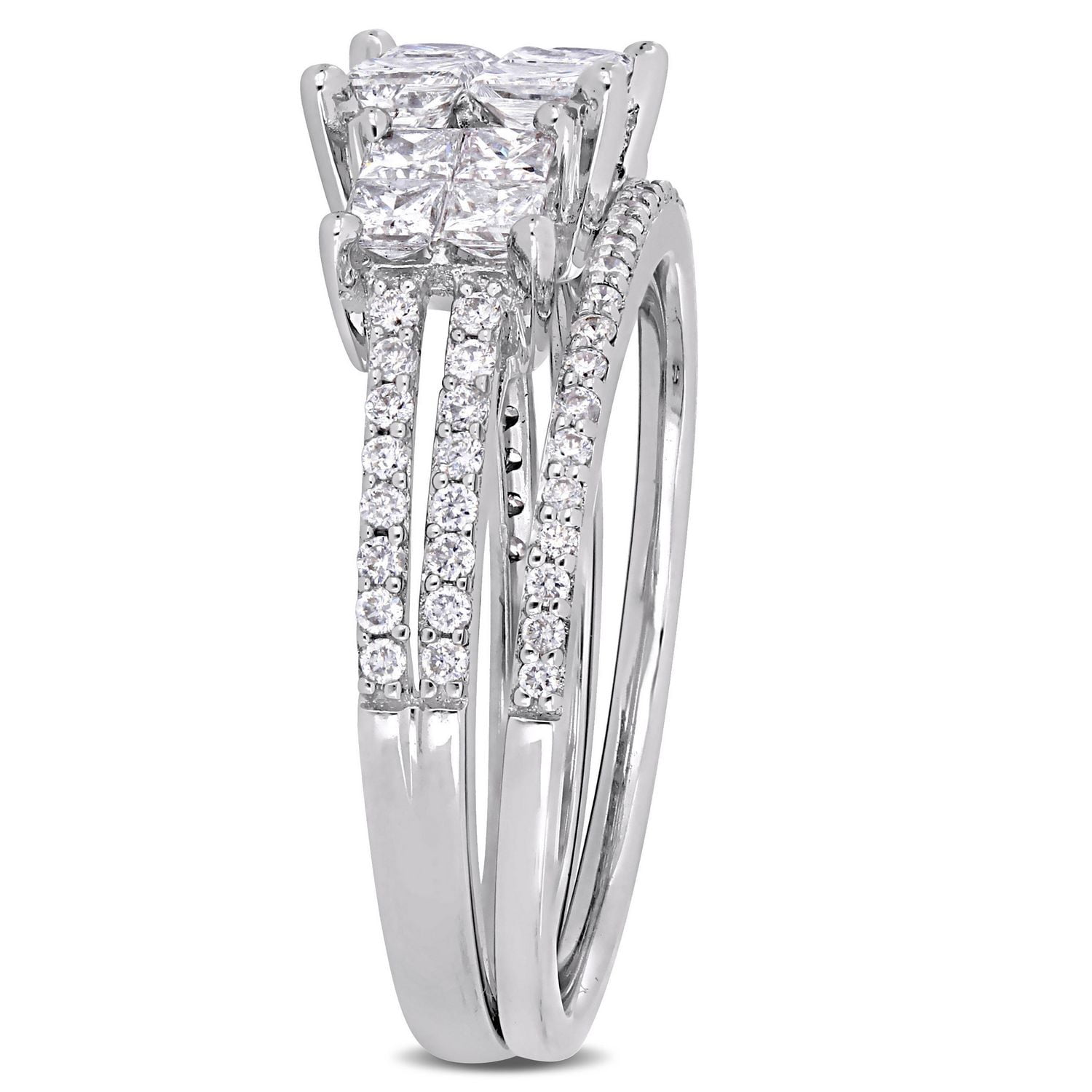 Miabella 1-1/3 Carat T.W. Diamond 14 K White Gold Three-Quad Bridal Set