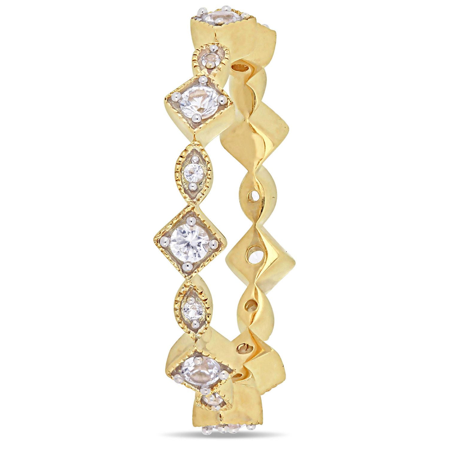 Bague d'anniversaire Miabella avec saphirs blancs synthétiques 1/2 CT PBT en or jaune 10K