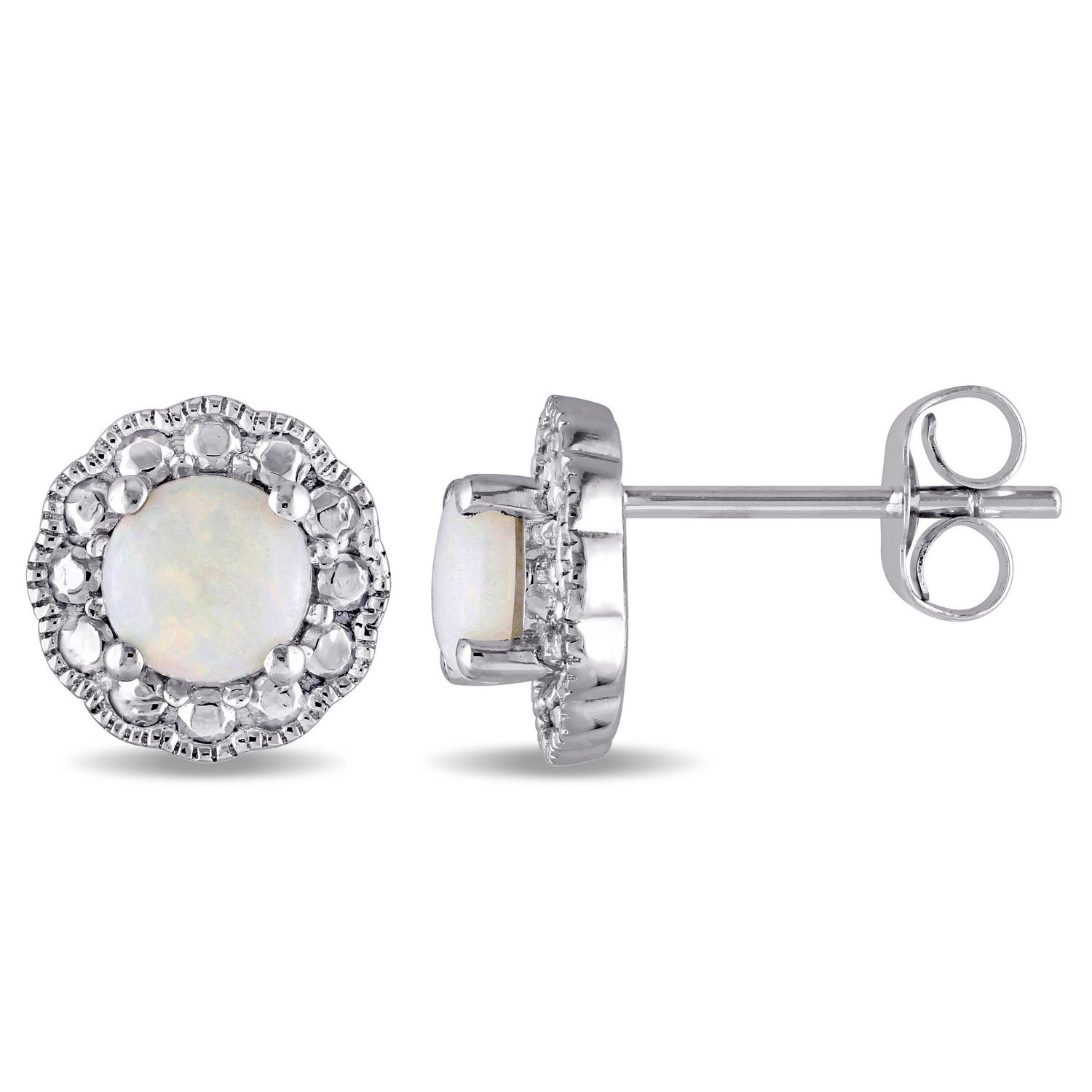 Miabella 5/8 Carat T.G.W. Opal 10 K White Gold Halo Stud Earrings
