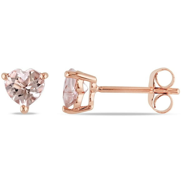 Tangelo 1 Carat T.G.W. Morganite 10 K Rose Gold Heart Stud Earrings