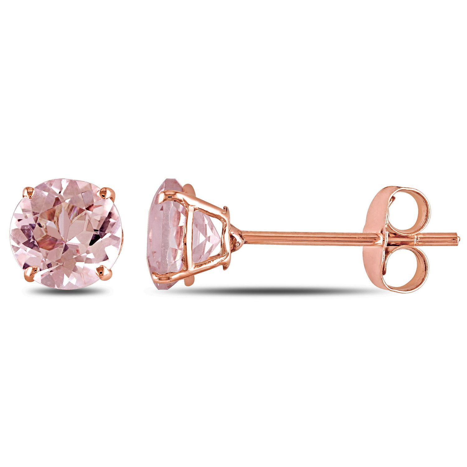 Tangelo 1 Carat T.G.W. Morganite 10 K Rose Gold Solitaire Stud Earrings