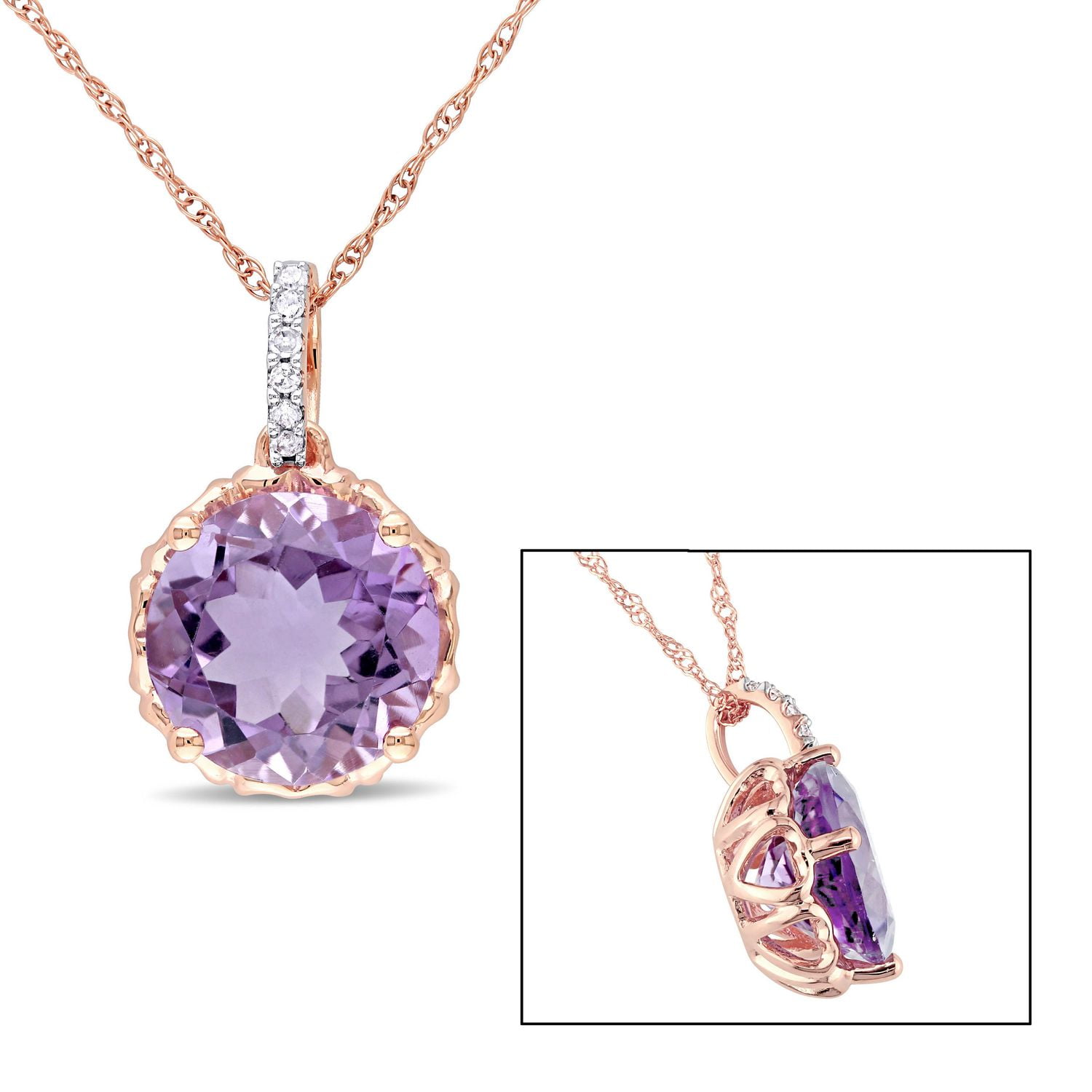 Tangelo 3 Carat T.G.W. Amethyst and Diamond-Accent 10 K Rose Gold Pendant, 17"