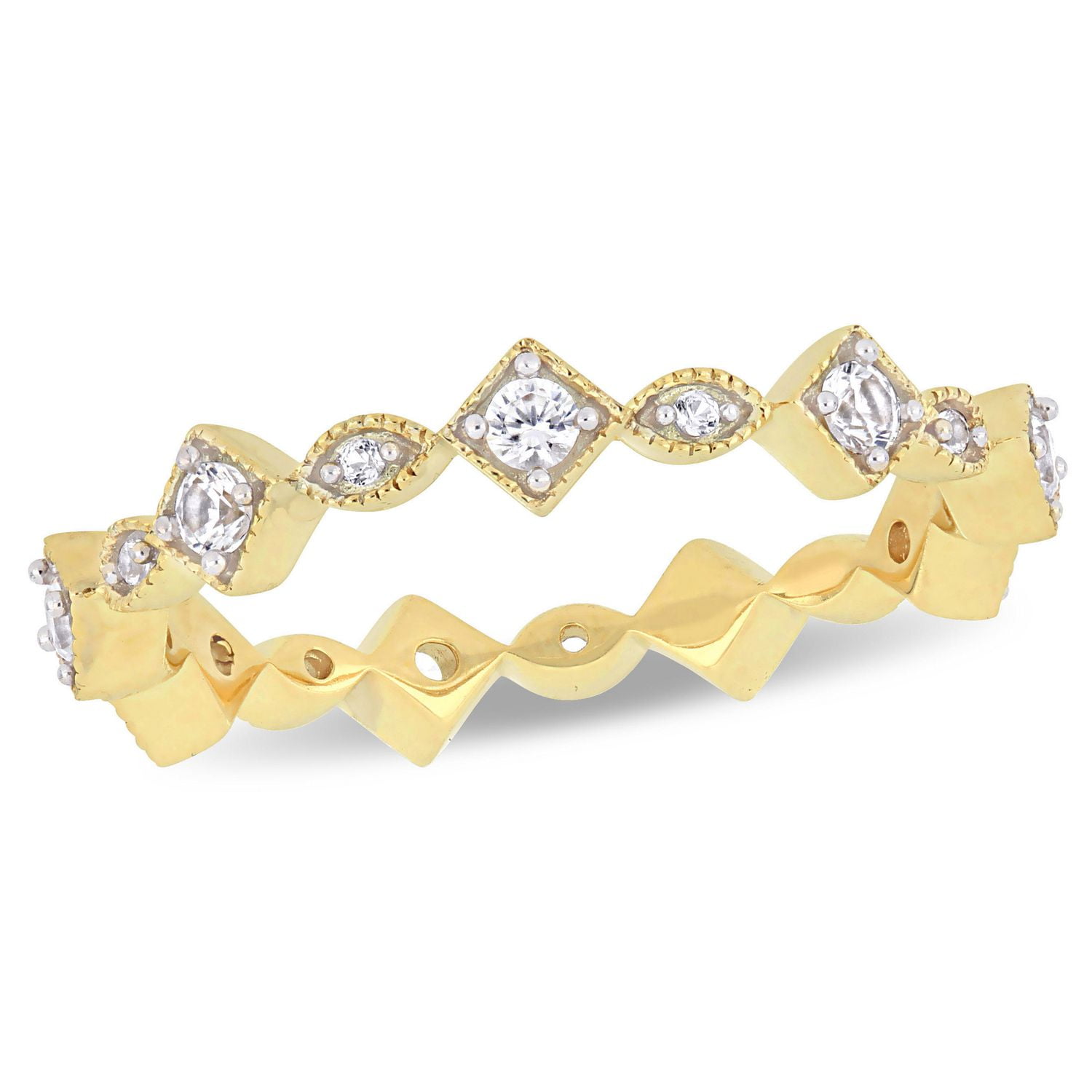 Bague d'anniversaire Miabella avec saphirs blancs synthétiques 1/2 CT PBT en or jaune 10K