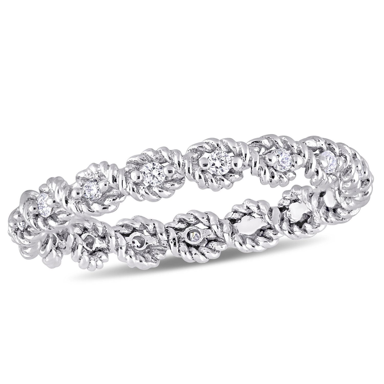 Miabella 1/6 Carat T.W. Diamond 10 K White Gold Twist Infinity Eternity Ring