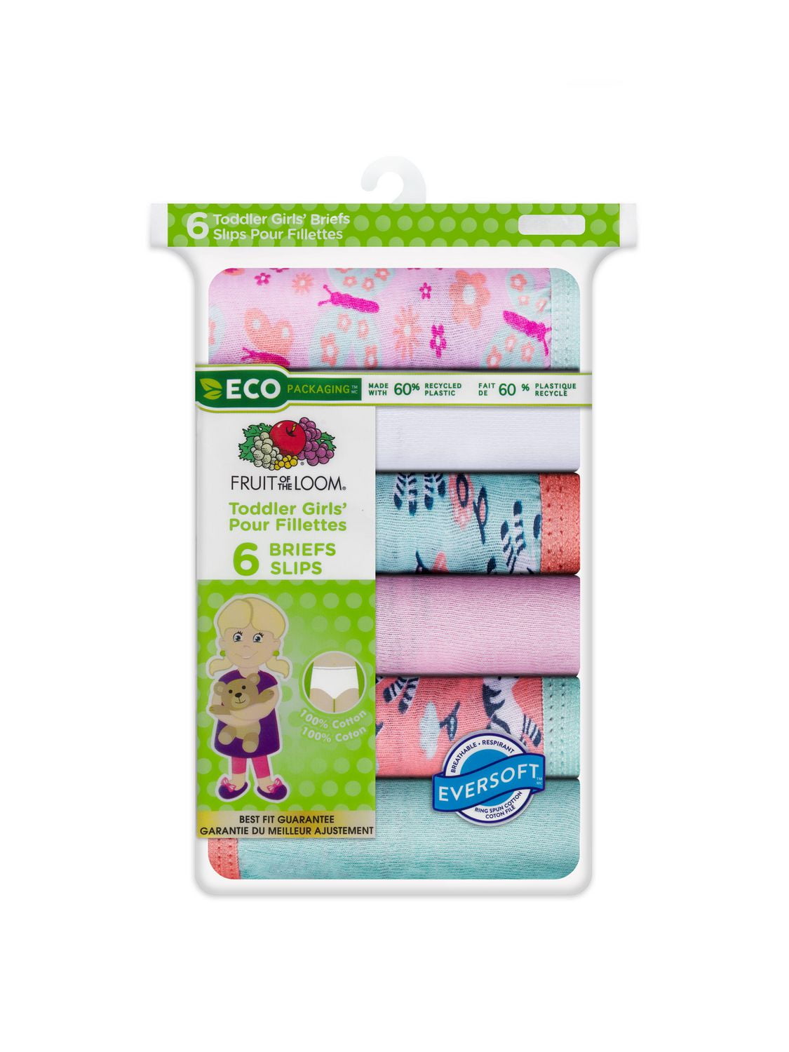 Fruit of the Loom bambin fille 6PK Brie de coton assorti, Taille 2T/3T Bambin