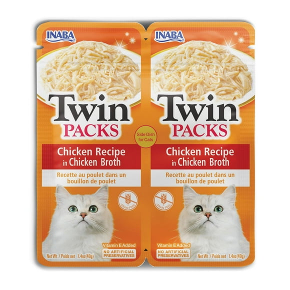 Lot de 2 sachets pour chat, recette au poulet dans un bouillon de poulet, vitamine E ajoutée 80 g, 2 portions - Chacune : 2 sachets de 40 g